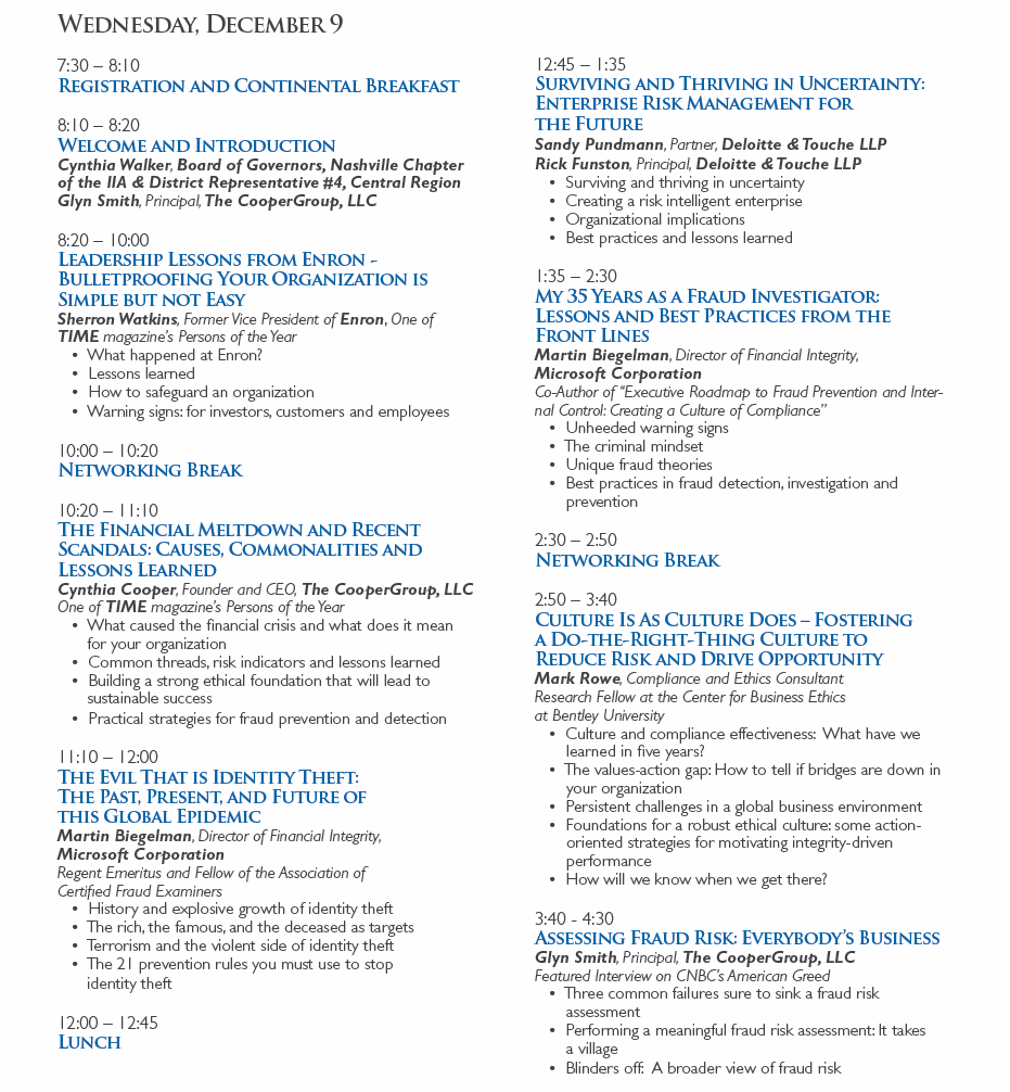 Agenda for the 2009 Governance Summit